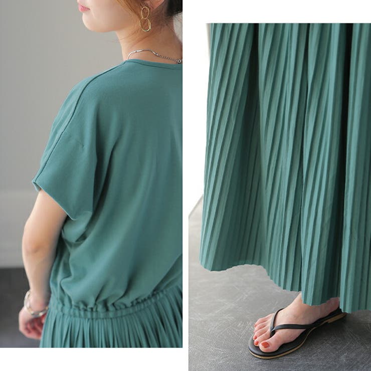 ワンピース Tシャツ ロングワンピ プリーツ Tシャツワンピ 二の腕カバー U | HUG.U | 詳細画像10 