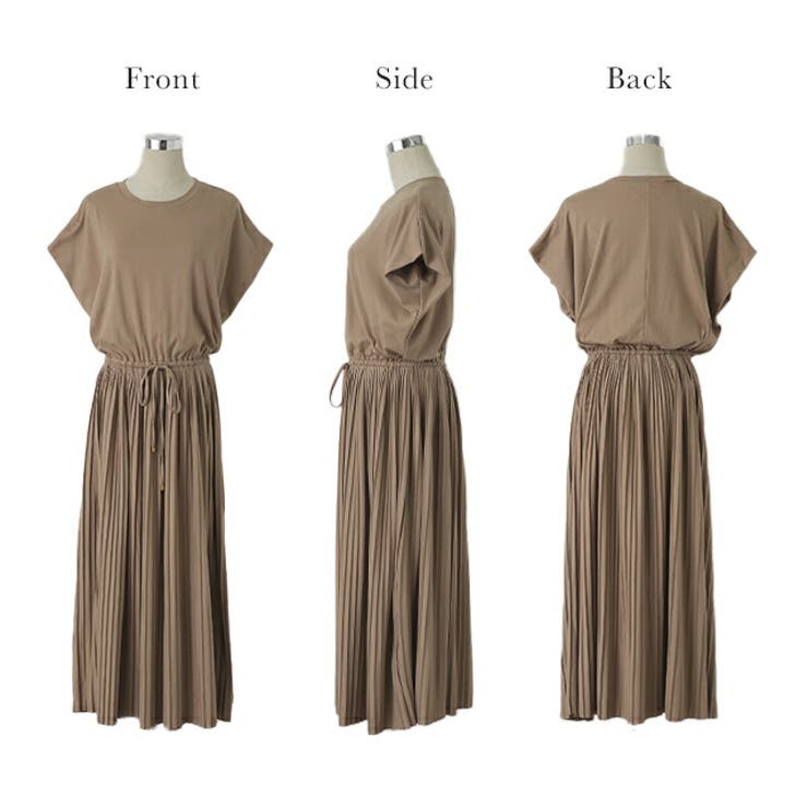 ワンピース Tシャツ ロングワンピ プリーツ Tシャツワンピ 二の腕カバー U | HUG.U | 詳細画像25 