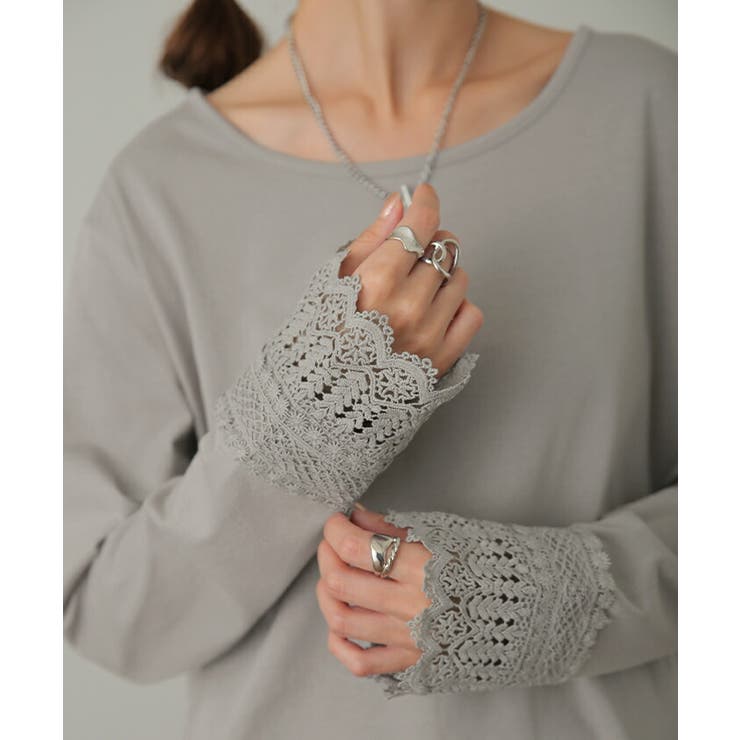 トップス レディース レイヤード インナー レース 袖口 ロンT 長袖 Uネッ | HUG.U | 詳細画像3 