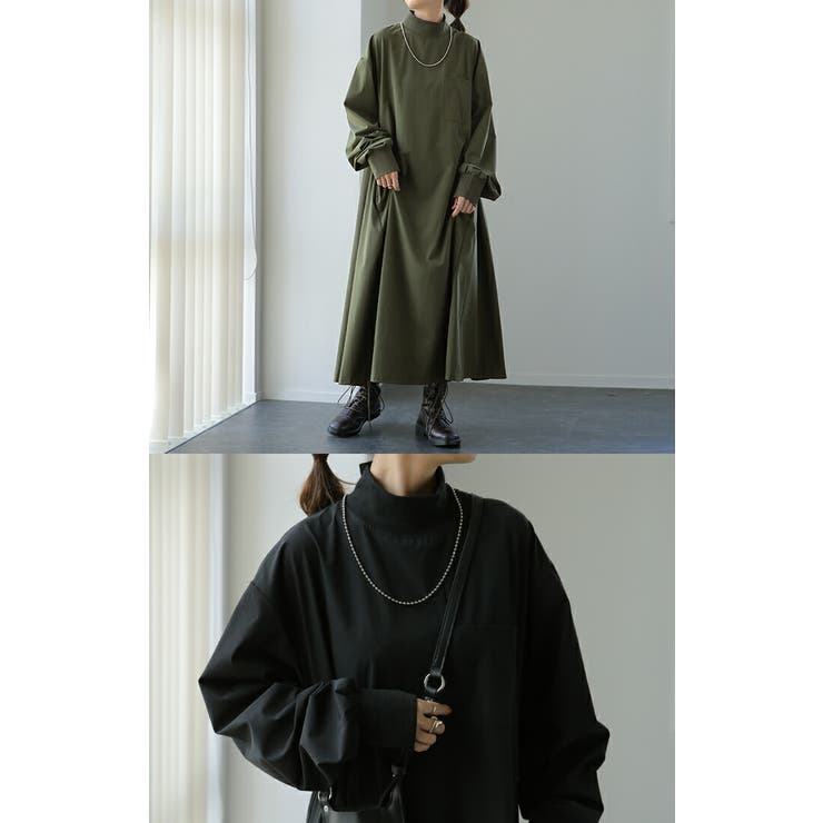 ワンピース ロング ワンピ ナイロン ハイネック 長袖 ロングワンピース 体型 | HUG.U | 詳細画像9 