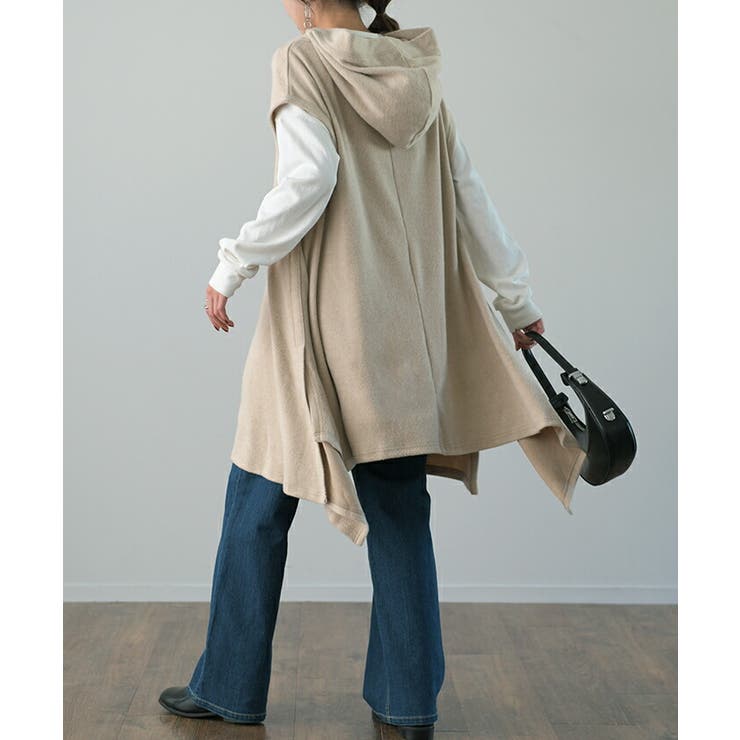 ベスト レディース ジレ トップス ロングベスト フード ニット