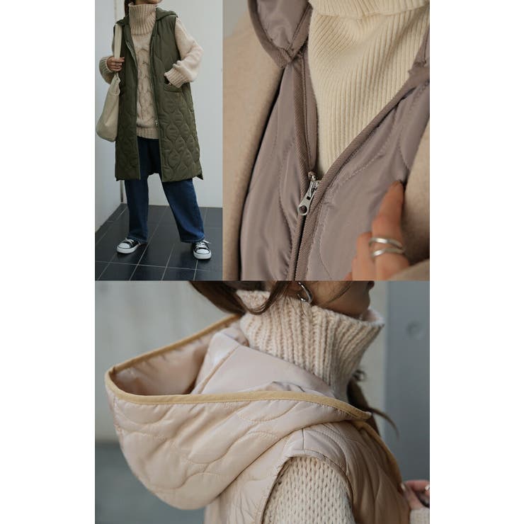 ベスト レディース 中綿 ジレ キルティング ロングベスト フード 軽量 キル | HUG.U | 詳細画像19 