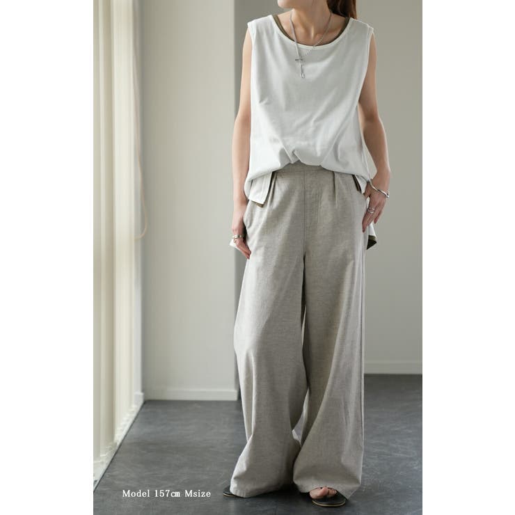 ワイドパンツ レディース 綿100% パンツ ナチュラル ロング ゴム 綿 コ | HUG.U | 詳細画像3 