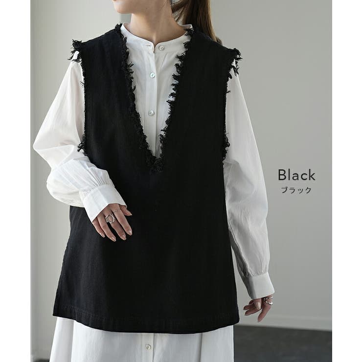 ベスト レディース トップス ジレ フリンジ レイヤード 綿 チュニック Vネ | HUG.U | 詳細画像12 