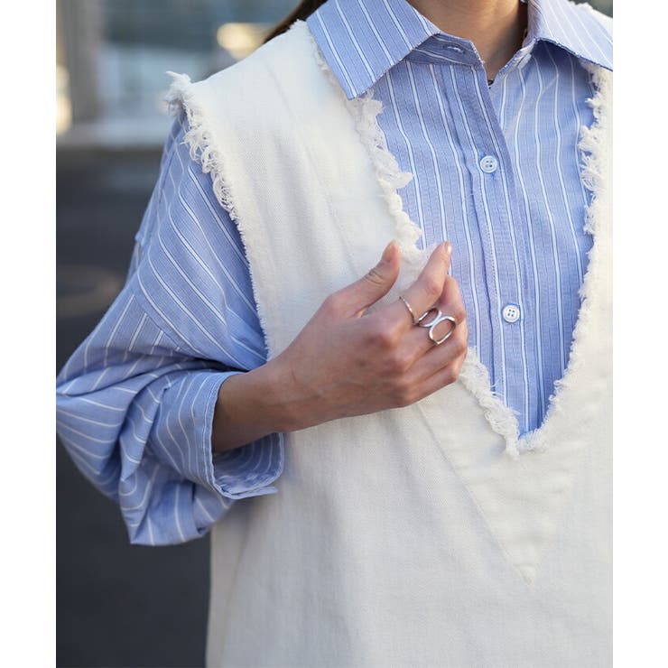 ベスト レディース トップス ジレ フリンジ レイヤード 綿 チュニック Vネ | HUG.U | 詳細画像14 