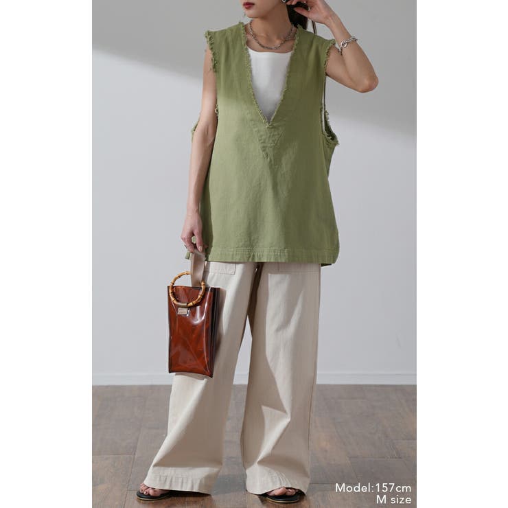 ベスト レディース トップス ジレ フリンジ レイヤード 綿 チュニック Vネ | HUG.U | 詳細画像22 