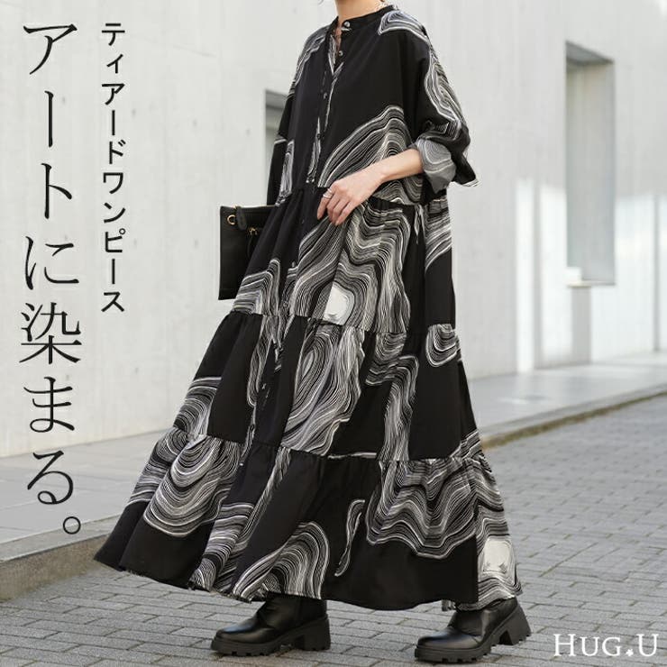 ワンピース レディース ロング ロングワンピース アート 柄 マキシ ティアー | HUG.U | 詳細画像1 