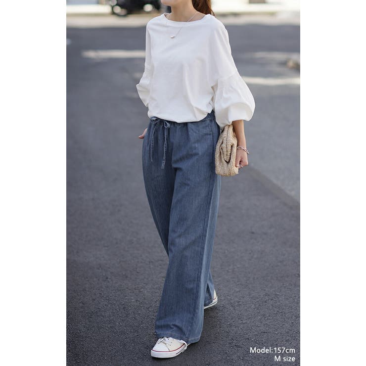 ワイドパンツ レディース デニム デニムパンツ ワイド ロング ゆったり ジー | HUG.U | 詳細画像15 