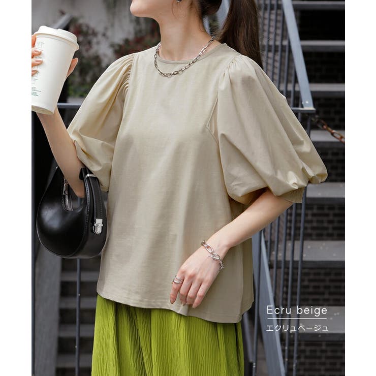 Tシャツ レディース トップス パフスリーブ 半袖 バルーン ぽわん袖