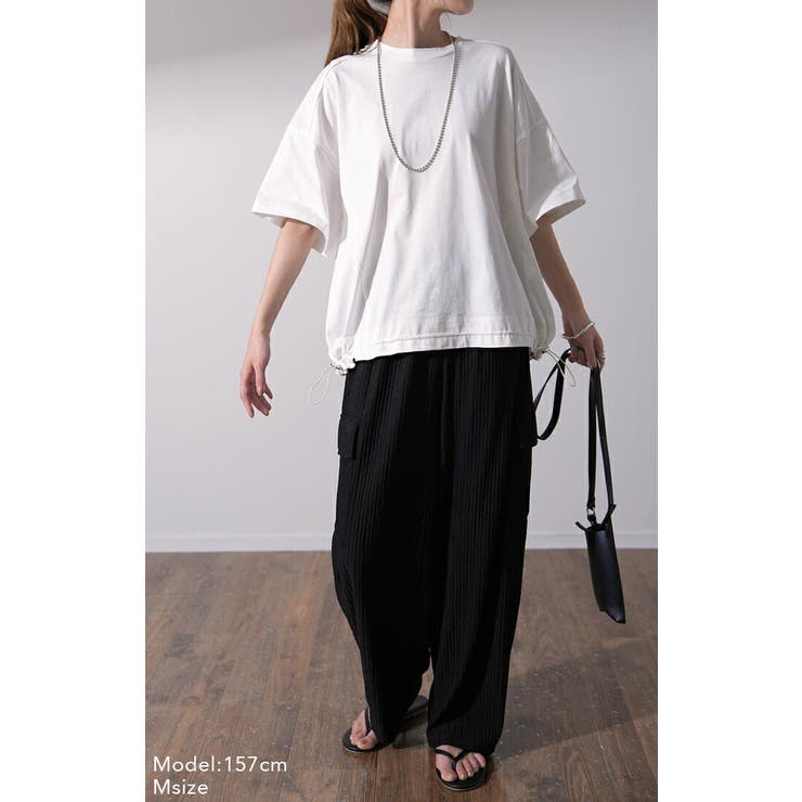 Tシャツ レディース トップス 綿 コットン 裾絞り 体型カバー 半袖 オーバ | HUG.U | 詳細画像3 