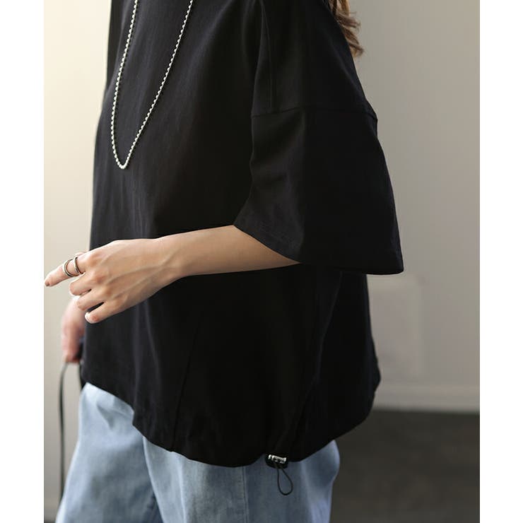 Tシャツ レディース トップス 綿 コットン 裾絞り 体型カバー 半袖 オーバ | HUG.U | 詳細画像4 