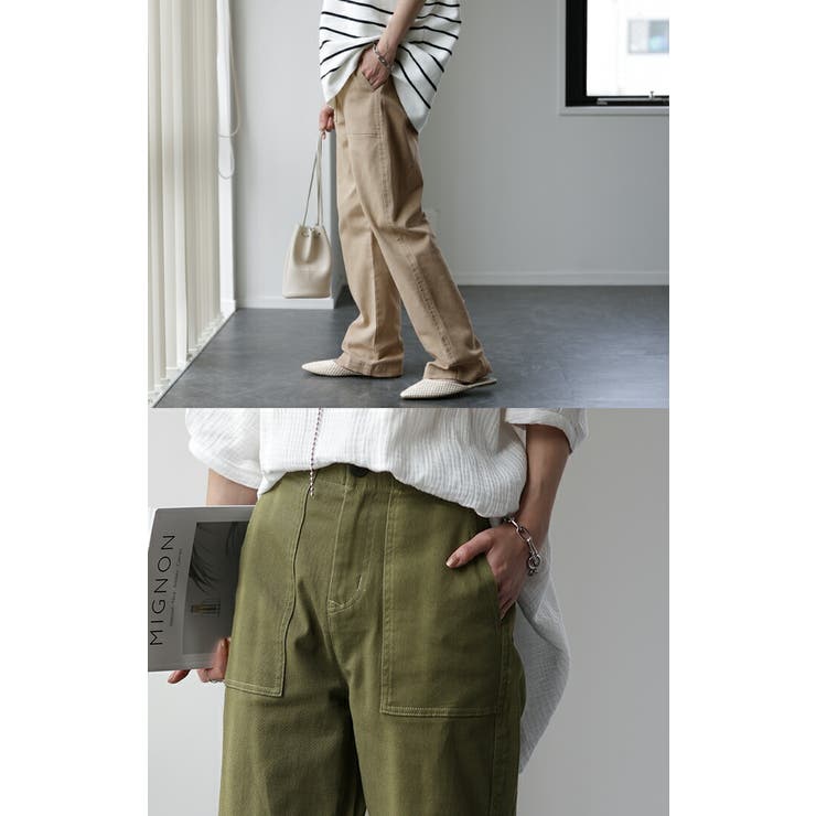 パンツ レディース ワイドパンツ ストレッチ ベイカーパンツ チノパン ゴム | HUG.U | 詳細画像21 