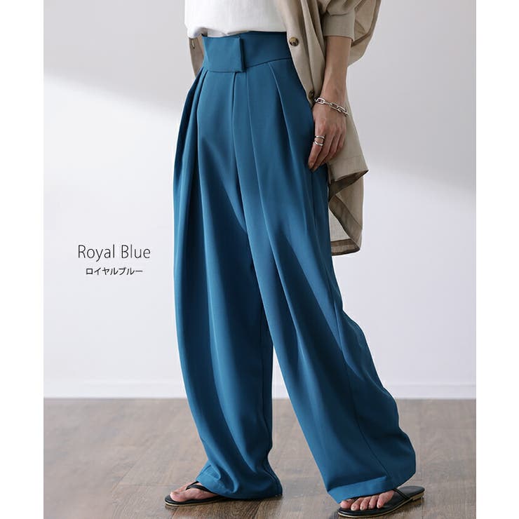 パンツ レディース タックパンツ スラックス カラーパンツ ロング ハイウエス | HUG.U | 詳細画像11 