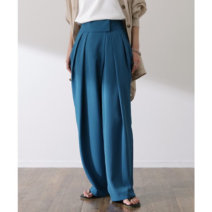 パンツ レディース タックパンツ スラックス カラーパンツ ロング ハイウエス | HUG.U | 詳細画像5 