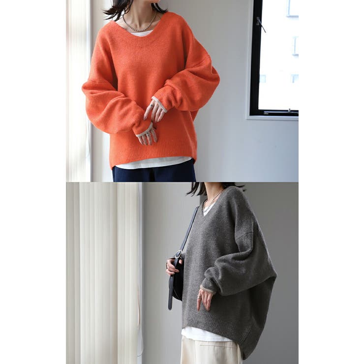 ニット レイヤード レディース トップス セーター Vネック ゆったり