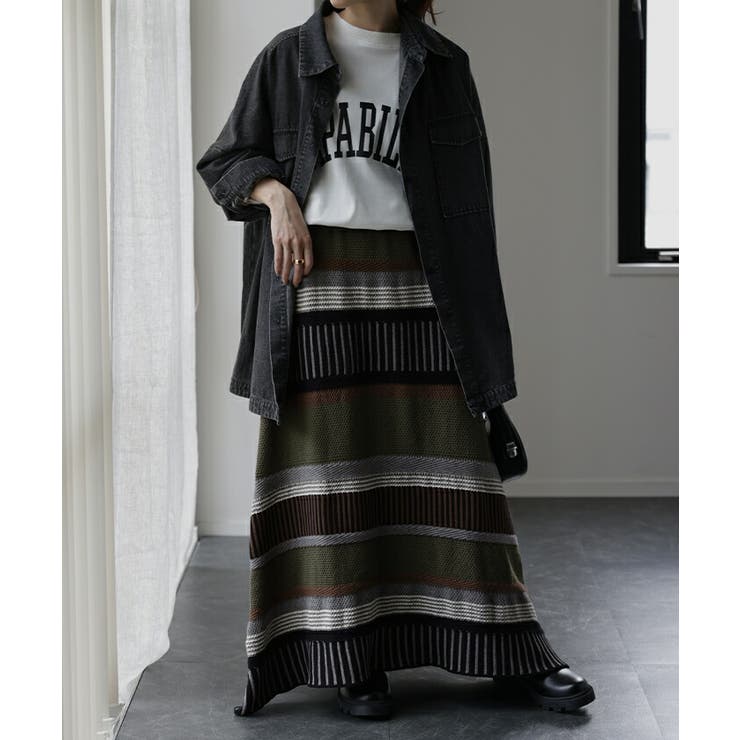 スカート ボーダー レディース ニット スカート Aライン ニット