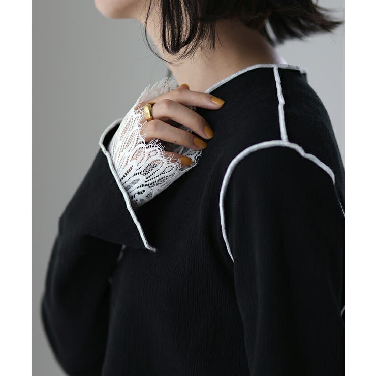【希少】DIMMOIRE×REFREMコラボ　ジップカットソー　レイヤード カットソー レース 袖 レースインナー トップス レイヤード