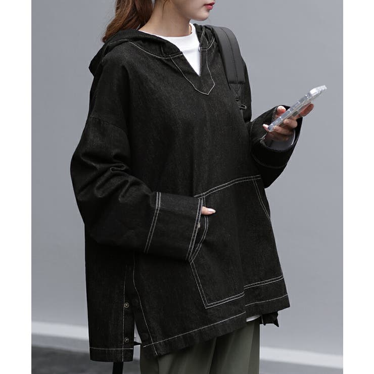 デニムパーカー オーバーサイズ アウター デニムパーカー トップス レディース | HUG.U | 詳細画像5 