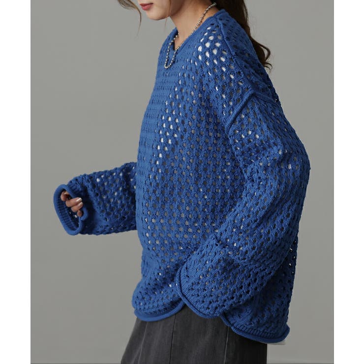 ニット メッシュ プルオーバー ボーダー レディース セーター ぽわん袖 重ね | HUG.U | 詳細画像5 