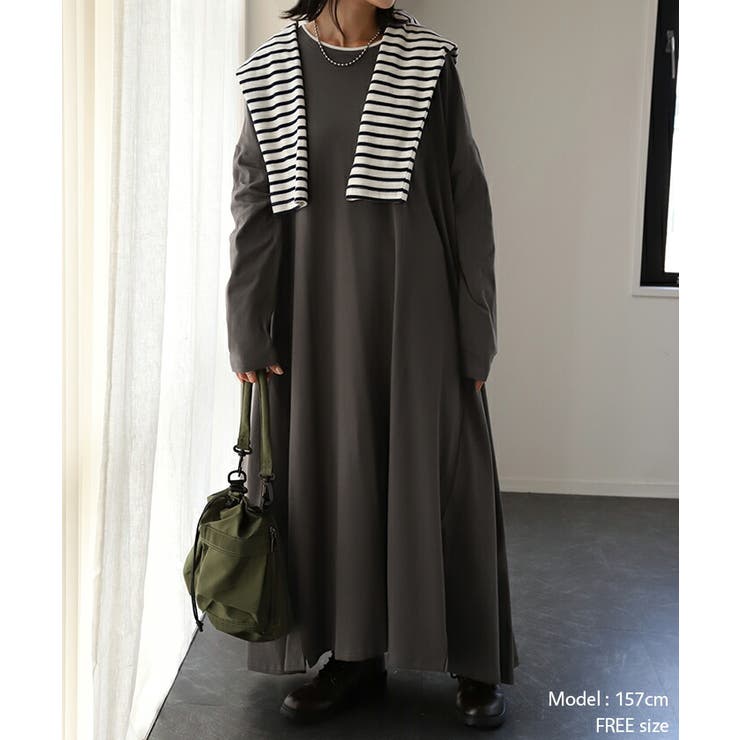 ワンピース レイヤード レディース カットソー 長袖 ワンピ リブ Tシャツワ | HUG.U | 詳細画像20 