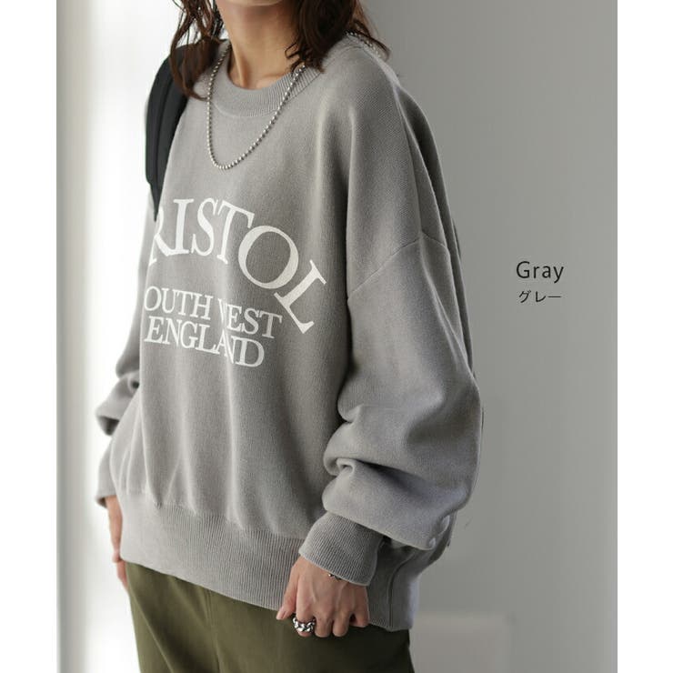 ニット チクチクしない ロゴニット 大人 クルーネック 薄手 レディース