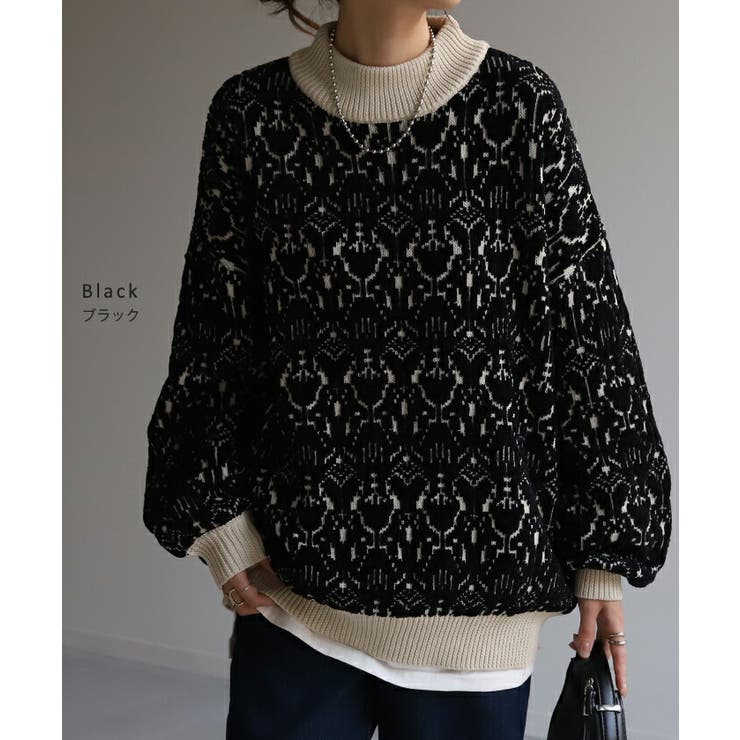 ニット ダマスク柄 セーター[品番：HHHW0001739]｜HUG.U（ハグユー）の