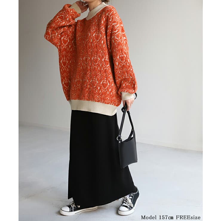 ニット ダマスク柄 セーター[品番：HHHW0001739]｜HUG.U（ハグユー）の