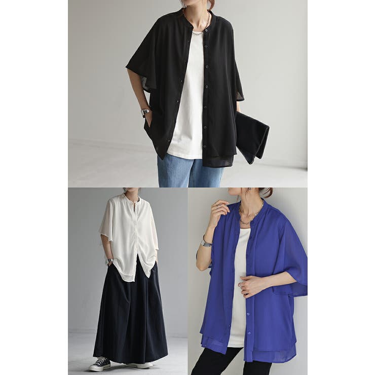 シャツ 楊柳 ノーカラー | HUG.U | 詳細画像12 