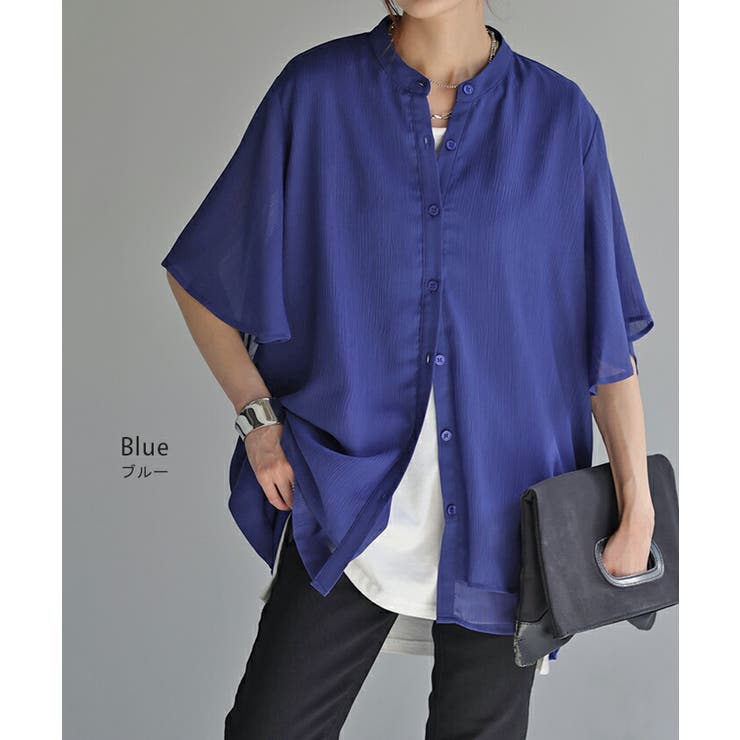 シャツ 楊柳 ノーカラー | HUG.U | 詳細画像14 