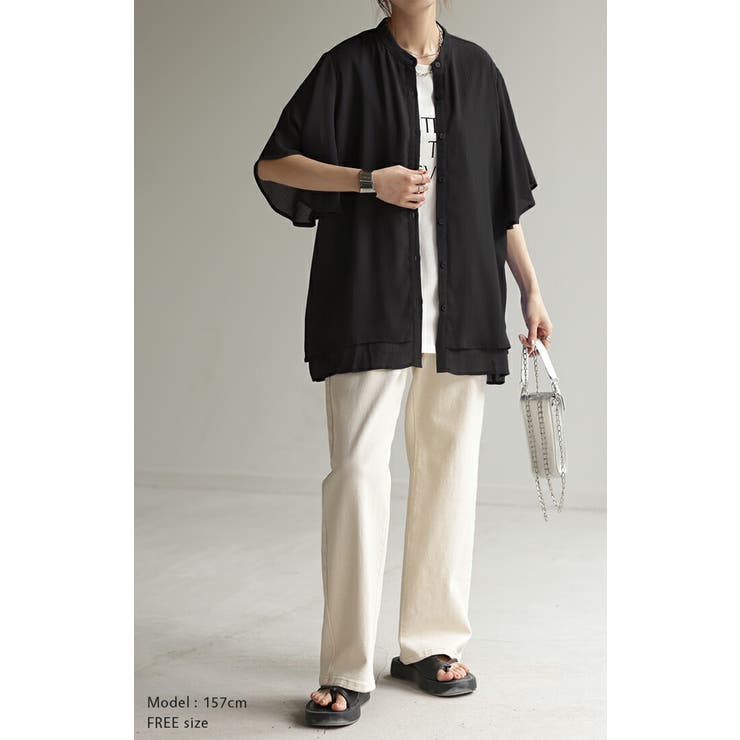 シャツ 楊柳 ノーカラー | HUG.U | 詳細画像4 