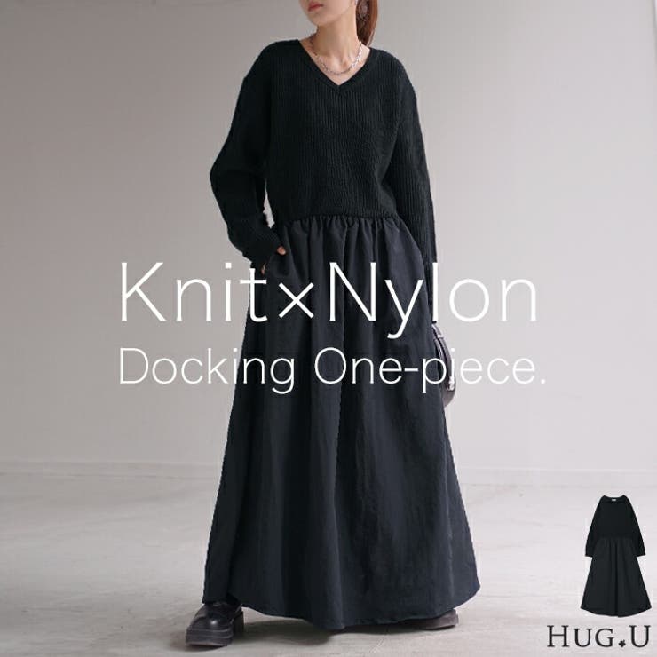 ワンピース 異素材MIX ドッキング[品番：HHHW0004538]｜HUG.U
