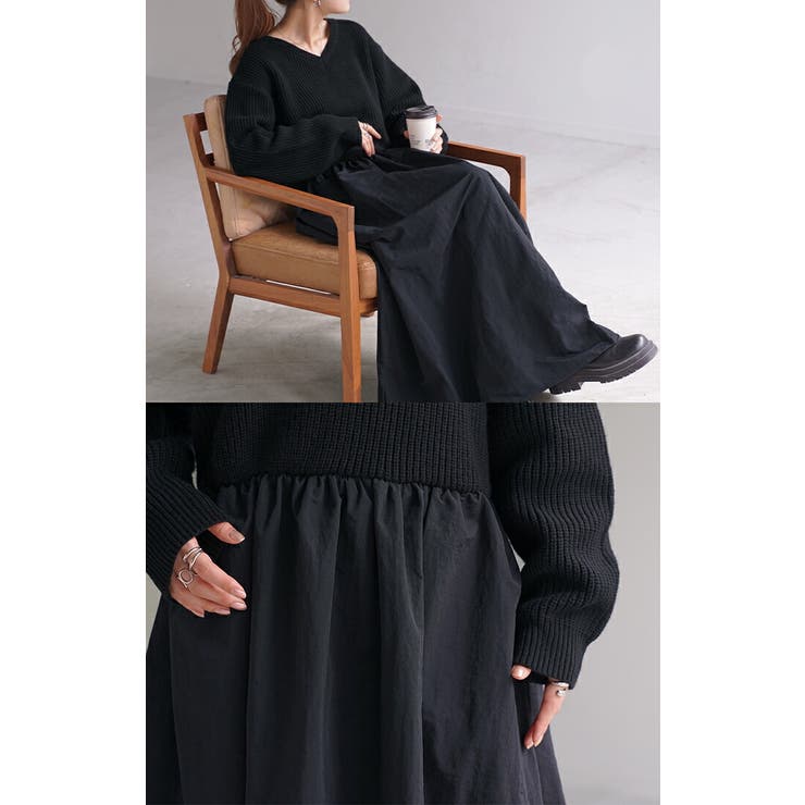 ワンピース 異素材MIX ドッキング | HUG.U | 詳細画像11 