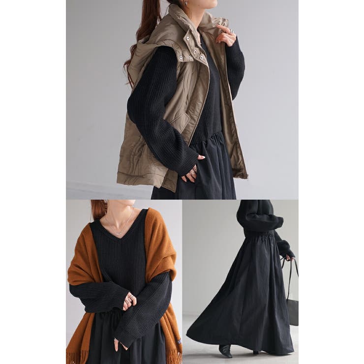 ワンピース 異素材MIX ドッキング[品番：HHHW0004538]｜HUG.U