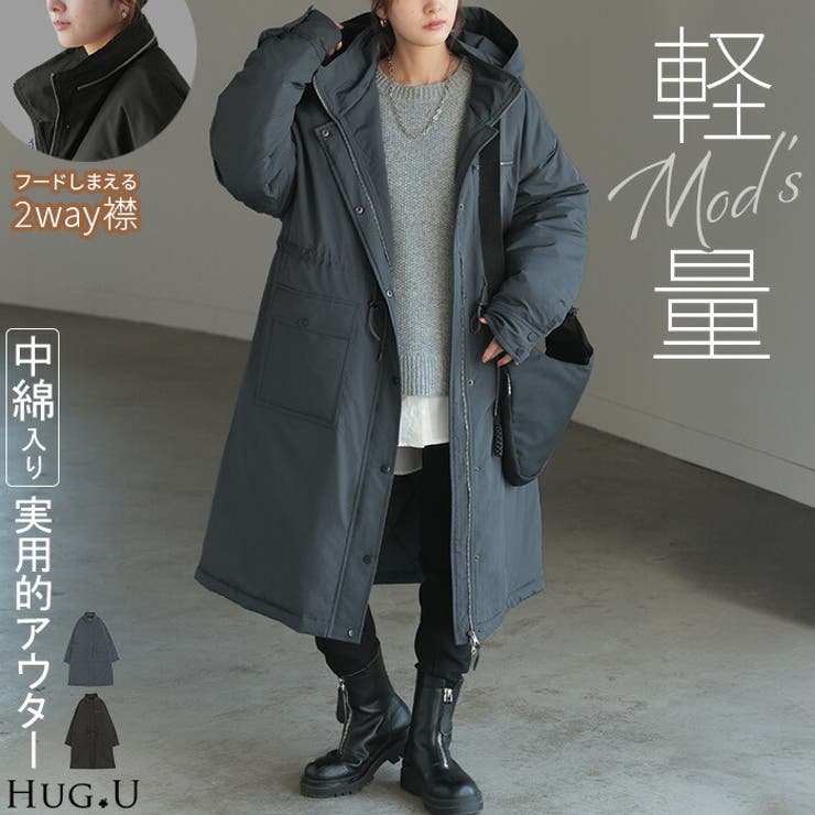 商品画像：HUG.U チェスターコート レディース ロングコート アウター 黒 3