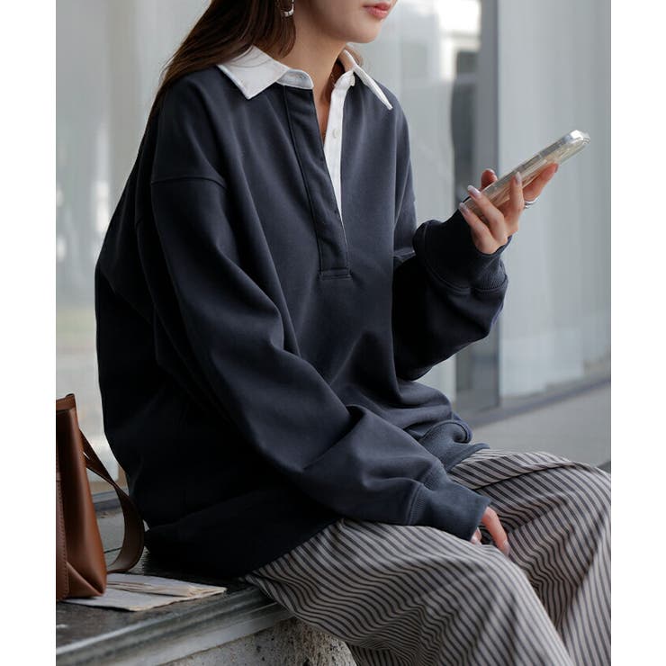 ラガーシャツ スウェット チュニック | HUG.U | 詳細画像5 