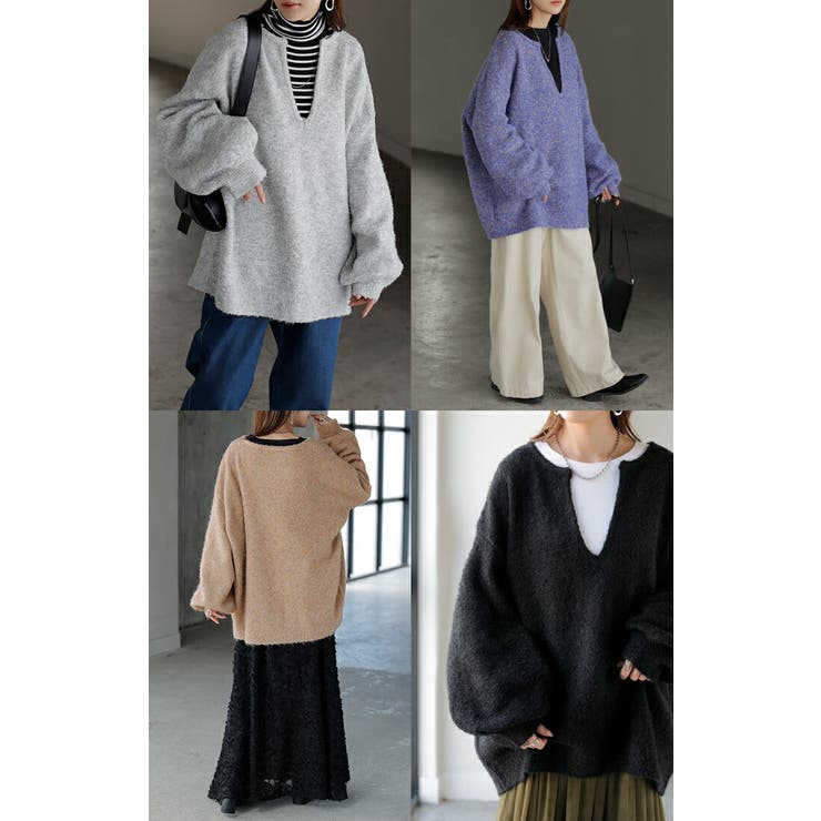 ニット 深V メランジ[品番：HHHW0005343]｜HUG.U（ハグユー）の