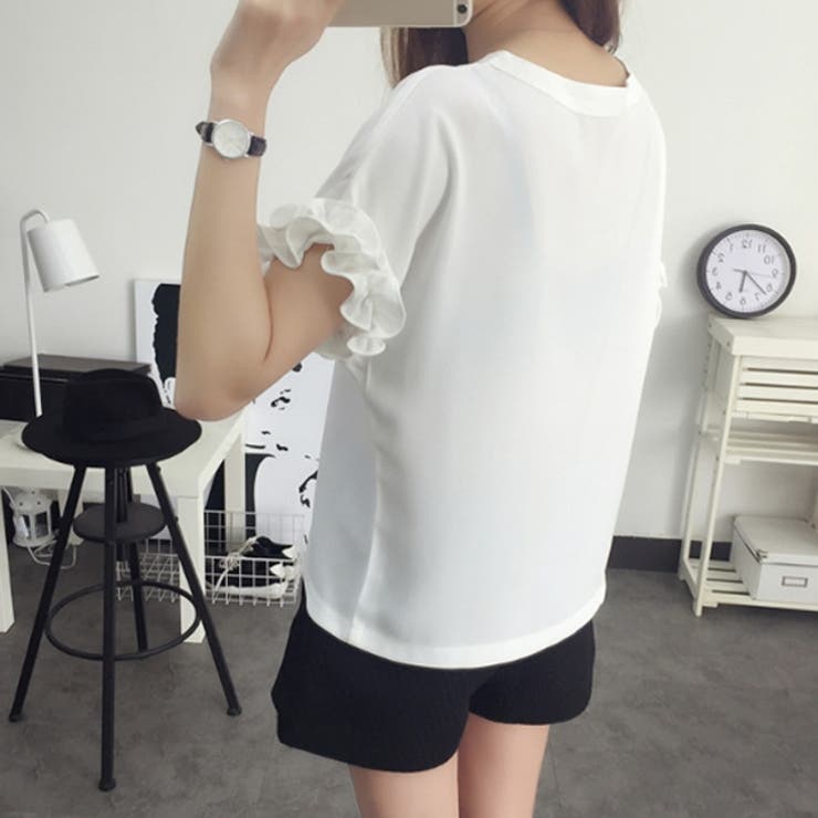 Tシャツ レディース フリル 袖フリル フリル袖 半袖 トップス