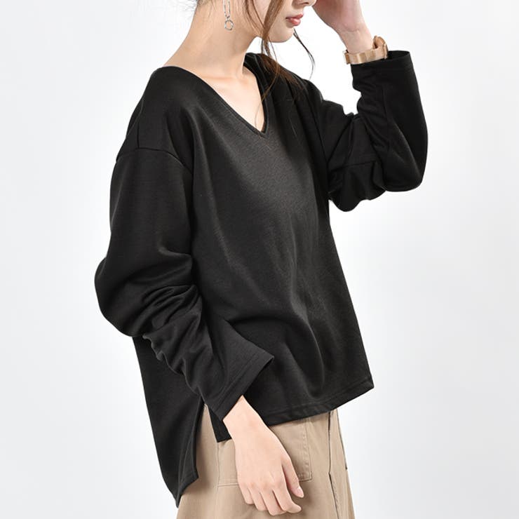 ルグランブルー、ユニセックスVネックロングカットソー ロンT レディース 長袖 トップス Vネック カットソー 無地ロング