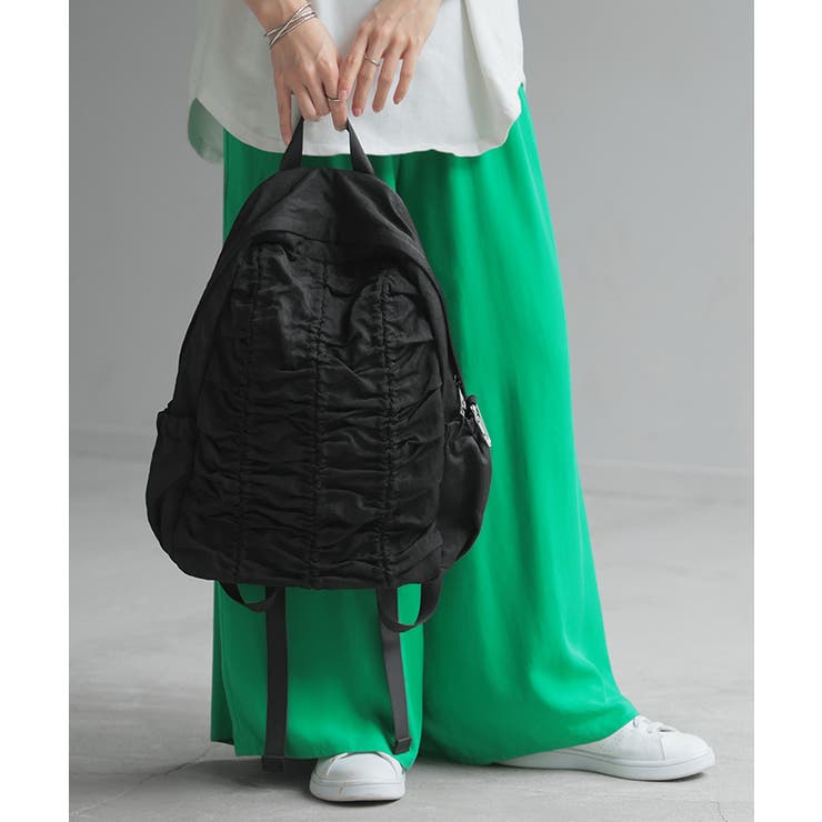 ブラック | リュック 撥水 ギャザー | HUG.U