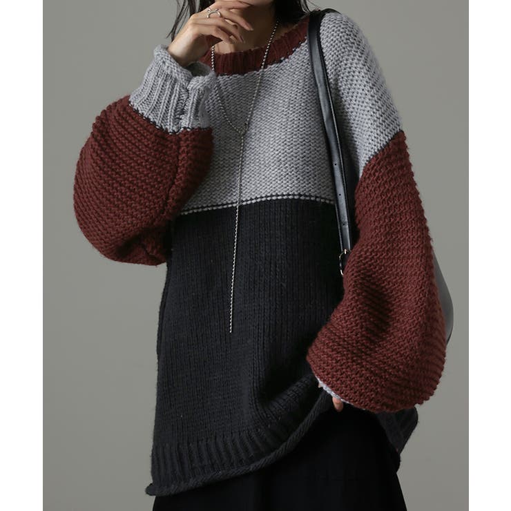 バーガンディ×ブラック | ニット レディース ハンドメイド | HUG.U