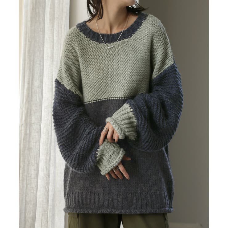 ネイビー×グレー | ニット レディース ハンドメイド | HUG.U