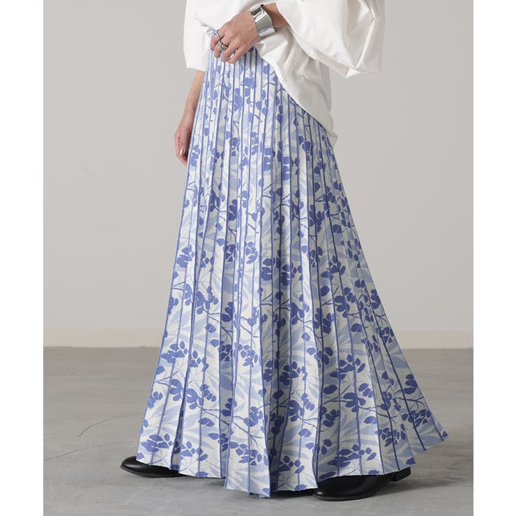 ブルー | スカート リーフ柄 柄 | HUG.U