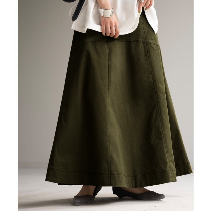 カーキ | スカート ステッチ Aライン | HUG.U