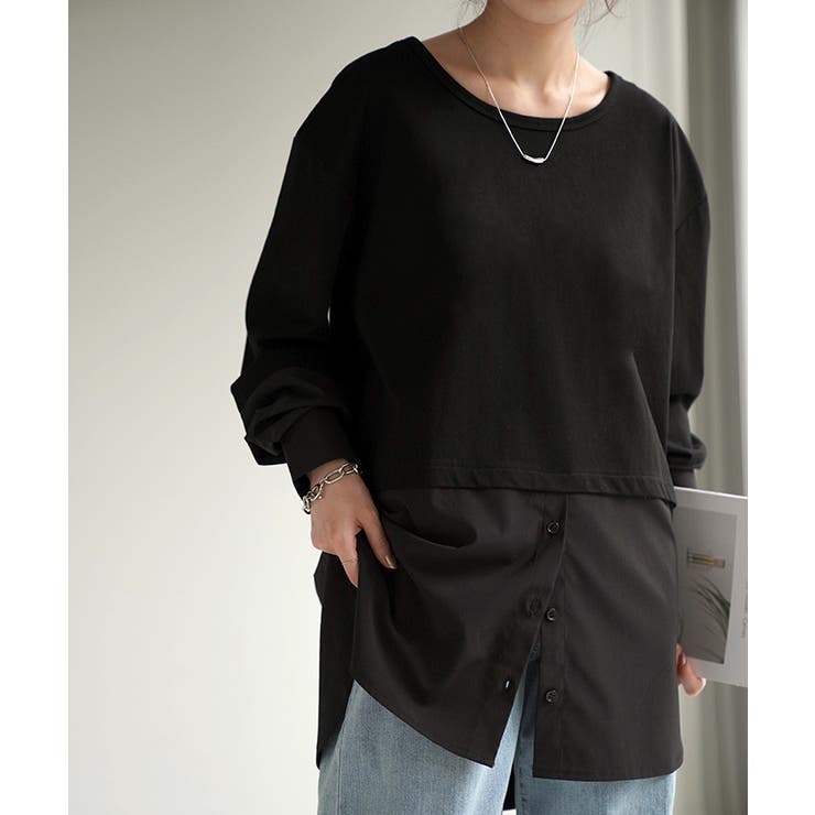 ブラック | カットソー シャツ レイヤード | HUG.U