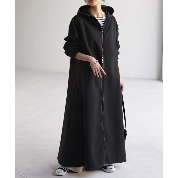 ブラック | パーカー 超ロング すっきり | HUG.U