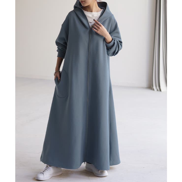 アッシュブルー | パーカー 超ロング すっきり | HUG.U