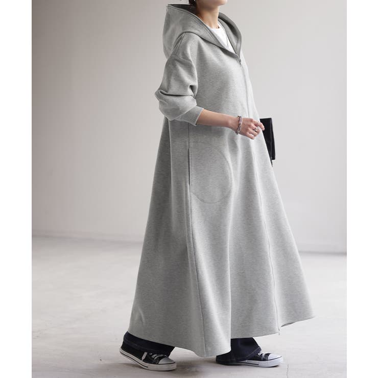 メランジグレー | パーカー 超ロング すっきり | HUG.U