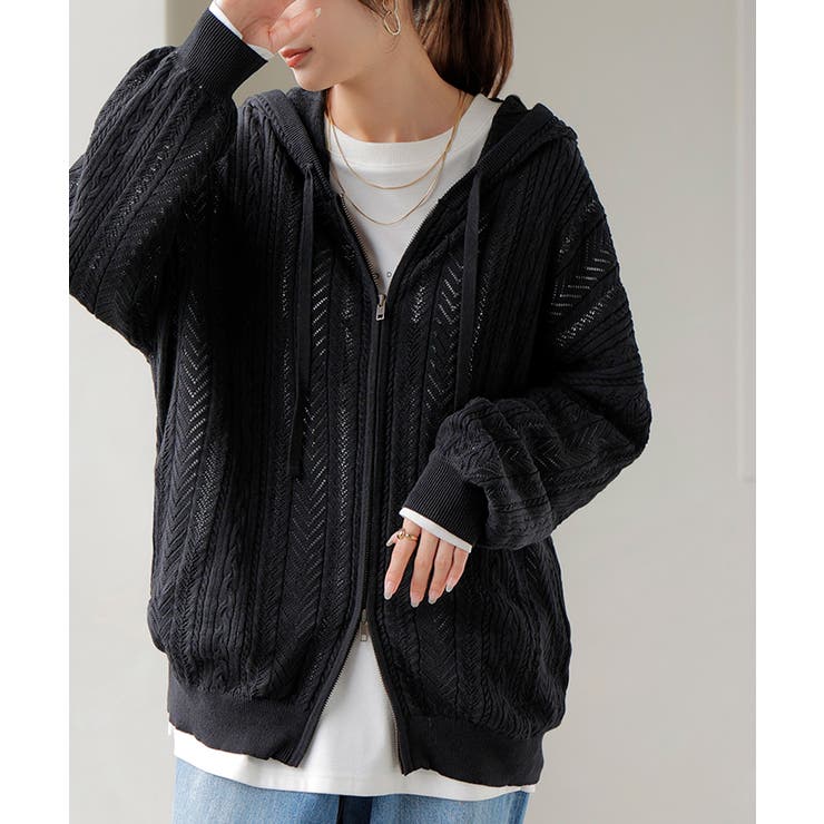 ブラック | パーカー ニット 綿100 | HUG.U