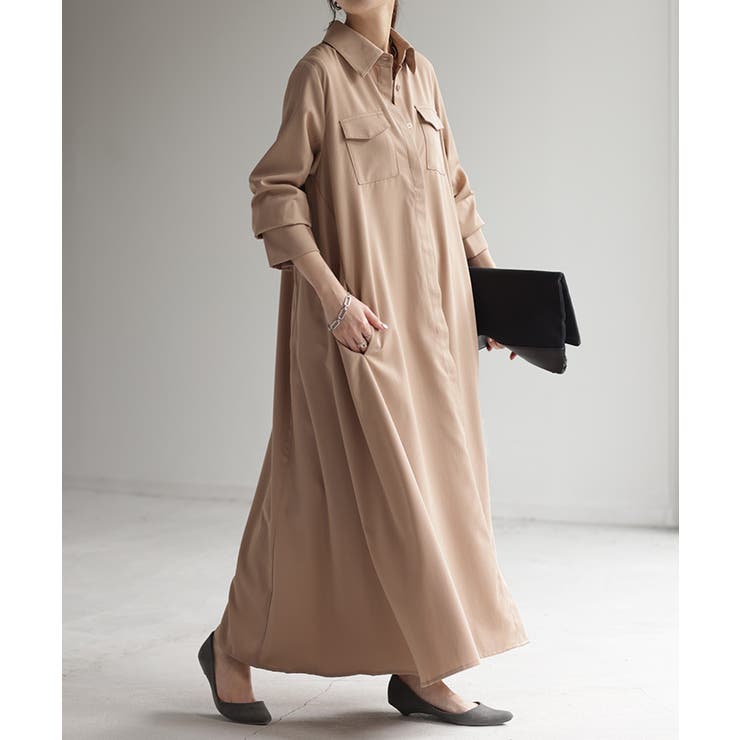 コーラルベージュ | ワンピース シャツ 体型カバー | HUG.U