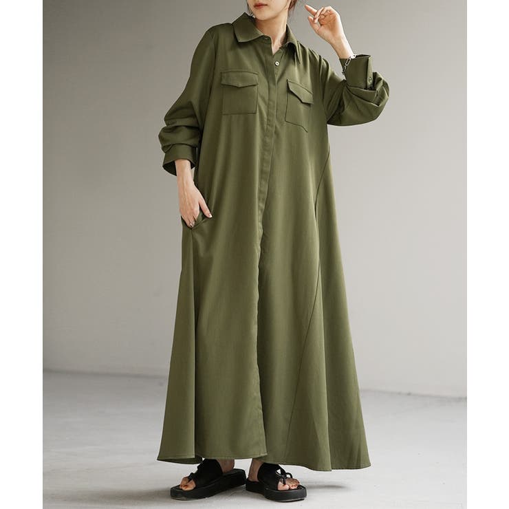 カーキ | ワンピース シャツ 体型カバー | HUG.U